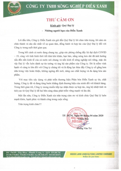THƯ C&Aacute;M ƠN TỪ ĐIỀN XANH ĐẾN QU&Yacute; ĐẠI L&Yacute;