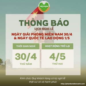 TH&Ocirc;NG B&Aacute;O LỊCH NGHỈ LỄ 30/4 &ndash; 1/5